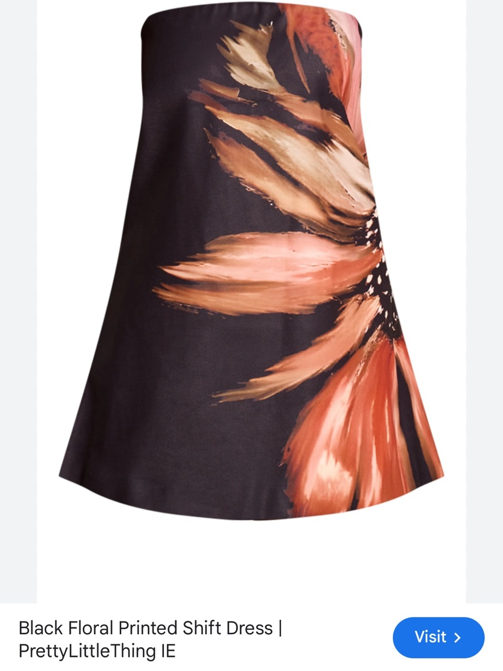 PrettyLittleThing Black Strapless Floral Shift Dress with Coral Accents